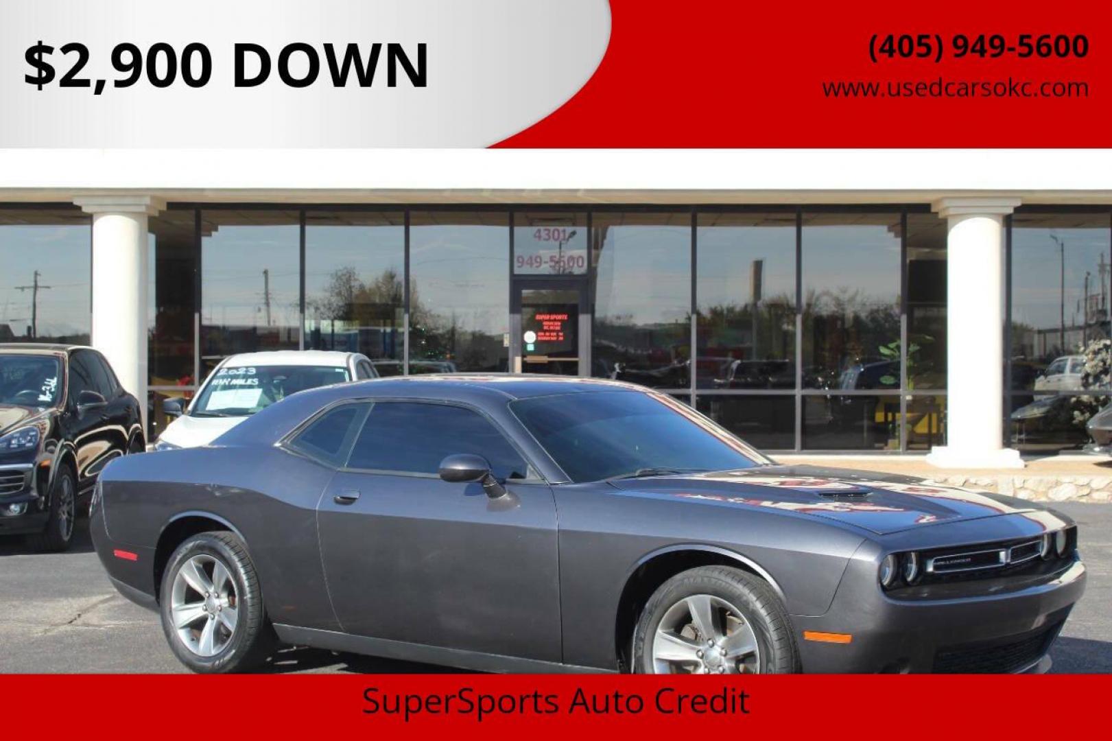 2015 Gray Dodge Challenger SXT (2C3CDZAG8FH) with an 3.6L V6 DOHC 24V engine, 5-Speed Automatic transmission, located at 4301 NW 39th , Oklahoma City, OK, 73112, (405) 949-5600, 35.512135, -97.598671 - NO DRIVERS LICENCE NO-FULL COVERAGE INSURANCE-NO CREDIT CHECK. COME ON OVER TO SUPERSPORTS AND TAKE A LOOK AND TEST DRIVE. PLEASE GIVE US A CALL AT (405) 949-5600. NO LICENSIA DE MANEJAR- NO SEGURO DE COBERTURA TOTAL- NO VERIFICACCION DE CREDITO. POR FAVOR VENGAN A SUPERSPORTS, ECHE UN - Photo#0