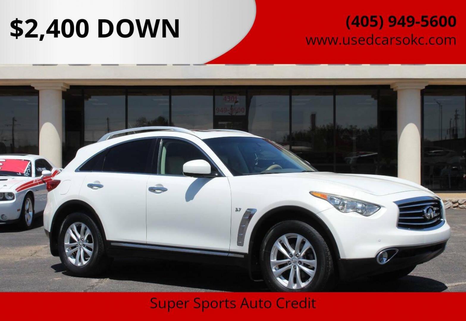 2015 White Infiniti QX70 Base (JN8CS1MU7FM) with an 3.7L V6 DOHC 24V engine, 7-Speed Automatic transmission, located at 4301 NW 39th , Oklahoma City, OK, 73112, (405) 949-5600, 35.512135, -97.598671 - NO DRIVERS LICENCE NO-FULL COVERAGE INSURANCE-NO CREDIT CHECK. COME ON OVER TO SUPERSPORTS AND TAKE A LOOK AND TEST DRIVE. PLEASE GIVE US A CALL AT (405) 949-5600. NO LICENSIA DE MANEJAR- NO SEGURO DE COBERTURA TOTAL- NO VERIFICACCION DE CREDITO. POR FAVOR VENGAN A SUPERSPORTS, ECHE UN - Photo#0