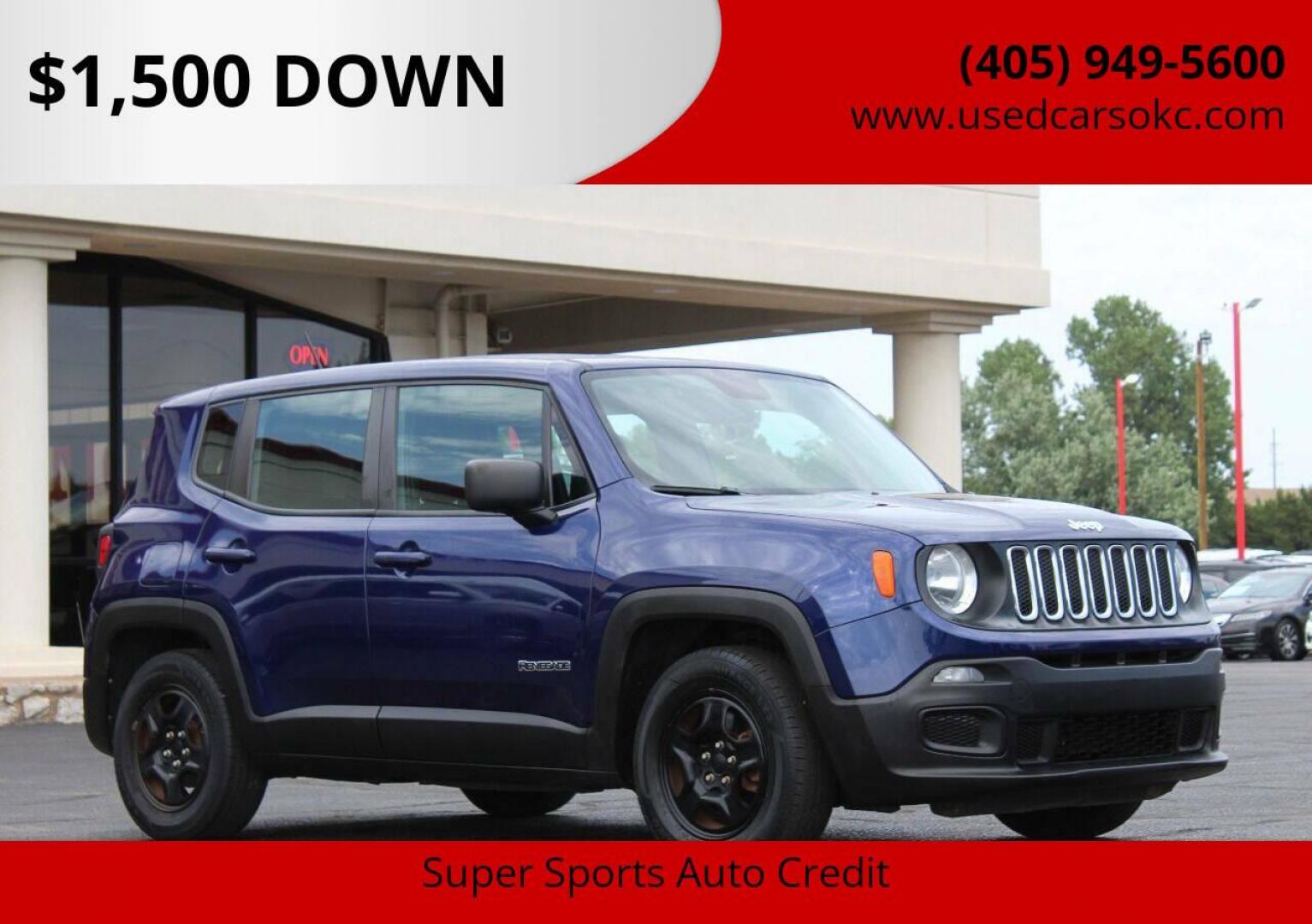 2016 Blue Jeep Renegade Sport FWD (ZACCJAAT3GP) with an 2.4L L4 DOHC 16V engine, 6M transmission, located at 4301 NW 39th , Oklahoma City, OK, 73112, (405) 949-5600, 35.512135, -97.598671 - NO DRIVERS LICENCE NO-FULL COVERAGE INSURANCE-NO CREDIT CHECK. COME ON OVER TO SUPERSPORTS AND TAKE A LOOK AND TEST DRIVE. PLEASE GIVE US A CALL AT (405) 949-5600. NO LICENSIA DE MANEJAR- NO SEGURO DE COBERTURA TOTAL- NO VERIFICACCION DE CREDITO. POR FAVOR VENGAN A SUPERSPORTS, ECHE UN - Photo#0