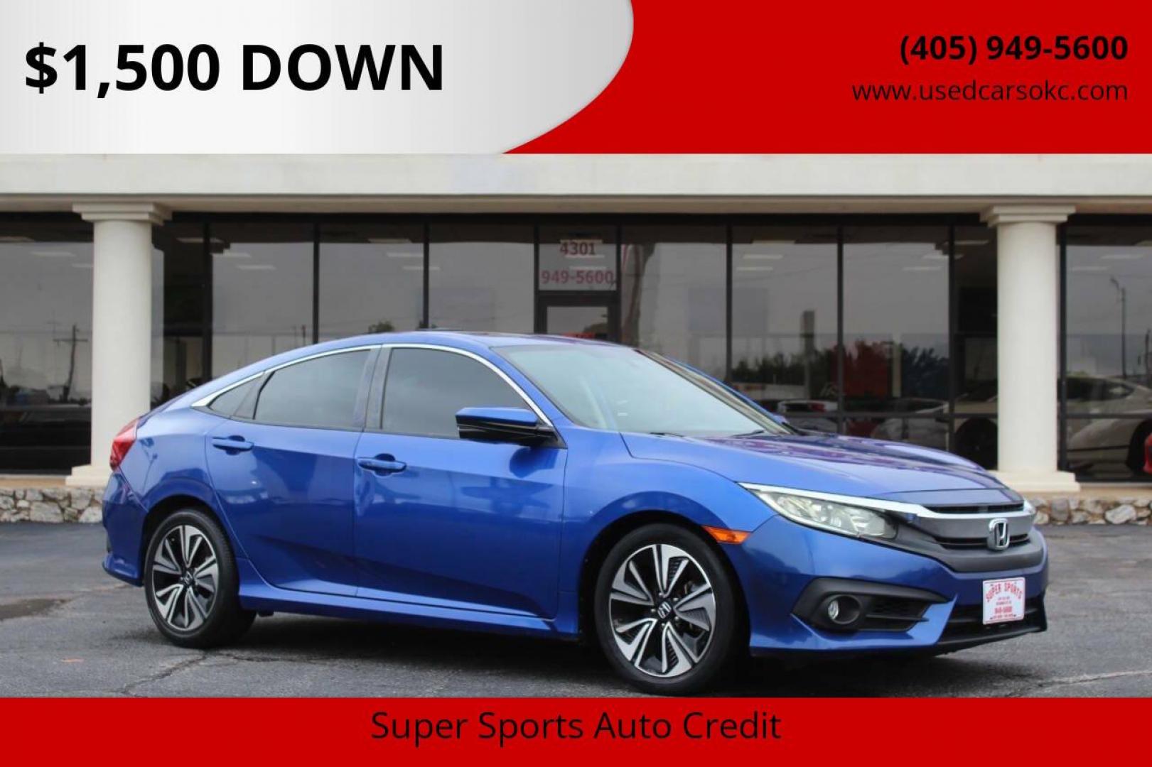 2016 Blue Honda Civic EX-T Sedan CVT (19XFC1F31GE) with an 1.5L L4 DOHC 16V TURBO engine, CVT transmission, located at 4301 NW 39th , Oklahoma City, OK, 73112, (405) 949-5600, 35.512135, -97.598671 - NO DRIVERS LICENCE NO-FULL COVERAGE INSURANCE-NO CREDIT CHECK. COME ON OVER TO SUPERSPORTS AND TAKE A LOOK AND TEST DRIVE. PLEASE GIVE US A CALL AT (405) 949-5600. NO LICENSIA DE MANEJAR- NO SEGURO DE COBERTURA TOTAL- NO VERIFICACCION DE CREDITO. POR FAVOR VENGAN A SUPERSPORTS, ECHE UN - Photo#0