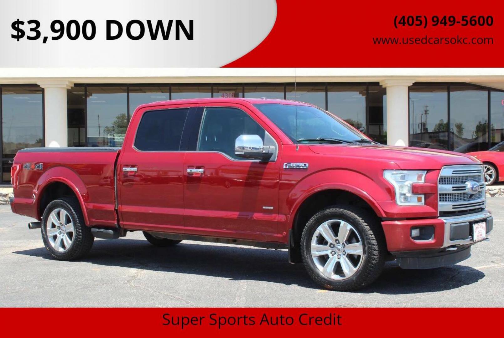 2015 Red Ford F-150 XL SuperCrew 6.5-ft. Bed 4WD (1FTFW1EGXFF) with an 3.5 V6 engine, 6-Speed Automatic transmission, located at 4301 NW 39th , Oklahoma City, OK, 73112, (405) 949-5600, 35.512135, -97.598671 - NO DRIVERS LICENCE NO - FULL COVERAGE INSURANCE - NO CREDIT CHECK. COME ON OVER TO SUPERSPORTS AND TAKE A LOOK AND TEST DRIVE. PLEASE GIVE US A CALL AT (405) 949-5600. NO LICENCIA DE MANEJAR - NO SEGURO DE COBERTURA TOTAL - NO VERIFICACION DE CREDITO. POR FAVOR VENGAN A SUPERSPORTS, ECH - Photo#0