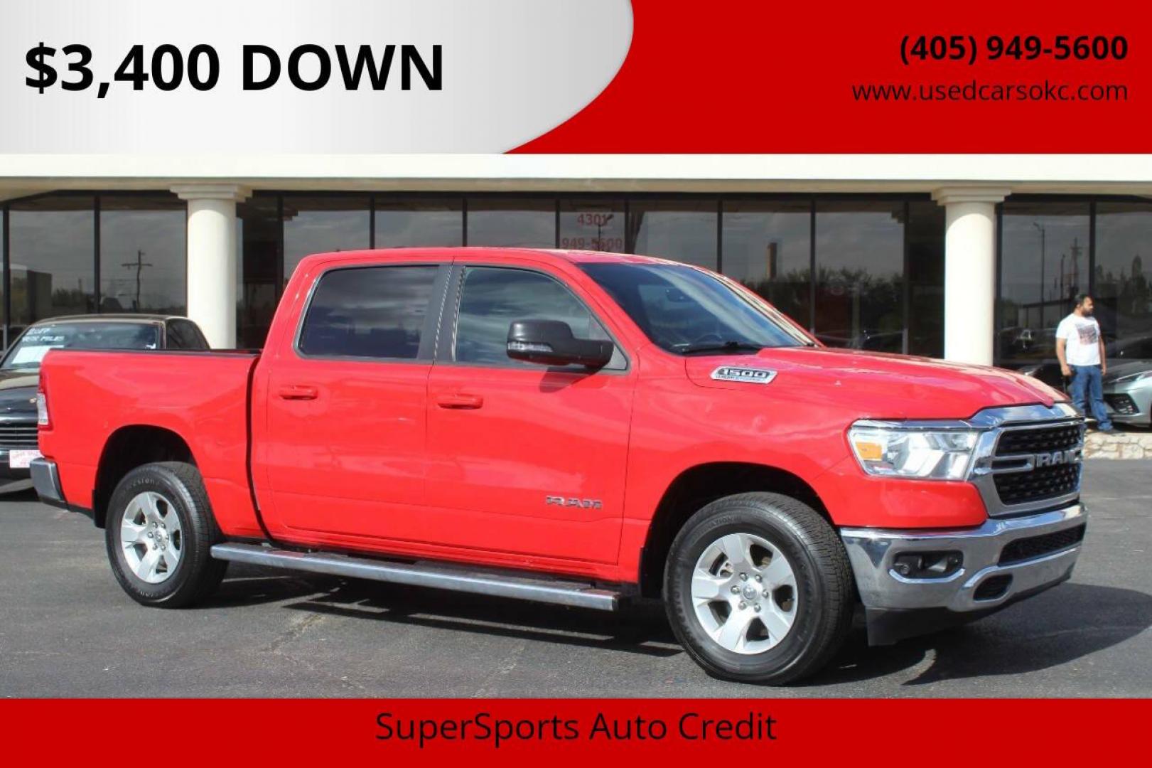 2022 Red RAM 1500 Big Horn Crew Cab SWB 4WD (1C6SRFFT0NN) with an 5.7L V8 OHV 16V engine, 8A transmission, located at 4301 NW 39th , Oklahoma City, OK, 73112, (405) 949-5600, 35.512135, -97.598671 - NO DRIVERS LICENCE NO-FULL COVERAGE INSURANCE-NO CREDIT CHECK. COME ON OVER TO SUPERSPORTS AND TAKE A LOOK AND TEST DRIVE. PLEASE GIVE US A CALL AT (405) 949-5600. NO LICENSIA DE MANEJAR- NO SEGURO DE COBERTURA TOTAL- NO VERIFICACCION DE CREDITO. POR FAVOR VENGAN A SUPERSPORTS, ECHE UN - Photo#0