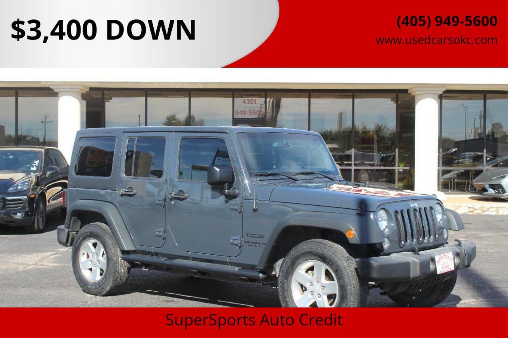 2016 Gray Jeep Wrangler Unlimited Sport 4WD (1C4BJWDG0GL) with an 3.6L V6 DOHC 24V FFV engine, Automatic 5-Speed transmission, located at 4301 NW 39th , Oklahoma City, OK, 73112, (405) 949-5600, 35.512135, -97.598671 - NO DRIVERS LICENCE NO-FULL COVERAGE INSURANCE-NO CREDIT CHECK. COME ON OVER TO SUPERSPORTS AND TAKE A LOOK AND TEST DRIVE. PLEASE GIVE US A CALL AT (405) 949-5600. NO LICENSIA DE MANEJAR- NO SEGURO DE COBERTURA TOTAL- NO VERIFICACCION DE CREDITO. POR FAVOR VENGAN A SUPERSPORTS, ECHE UN - Photo#0