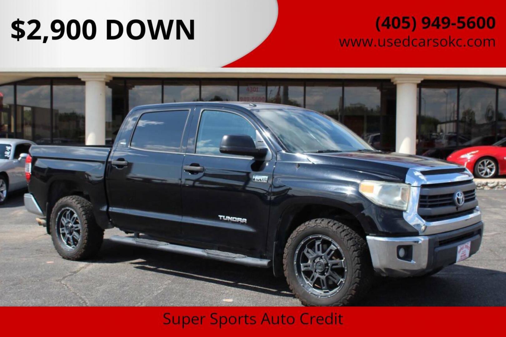 2014 Black Toyota Tundra SR5 5.7L V8 CrewMax 2WD (5TFEY5F11EX) with an 5.7L V8 DOHC 32V engine, 6-Speed Automatic transmission, located at 4301 NW 39th , Oklahoma City, OK, 73112, (405) 949-5600, 35.512135, -97.598671 - NO DRIVERS LICENCE NO-FULL COVERAGE INSURANCE-NO CREDIT CHECK. COME ON OVER TO SUPERSPORTS AND TAKE A LOOK AND TEST DRIVE. PLEASE GIVE US A CALL AT (405) 949-5600. NO LICENSIA DE MANEJAR- NO SEGURO DE COBERTURA TOTAL- NO VERIFICACCION DE CREDITO. POR FAVOR VENGAN A SUPERSPORTS, ECHE UN - Photo#0