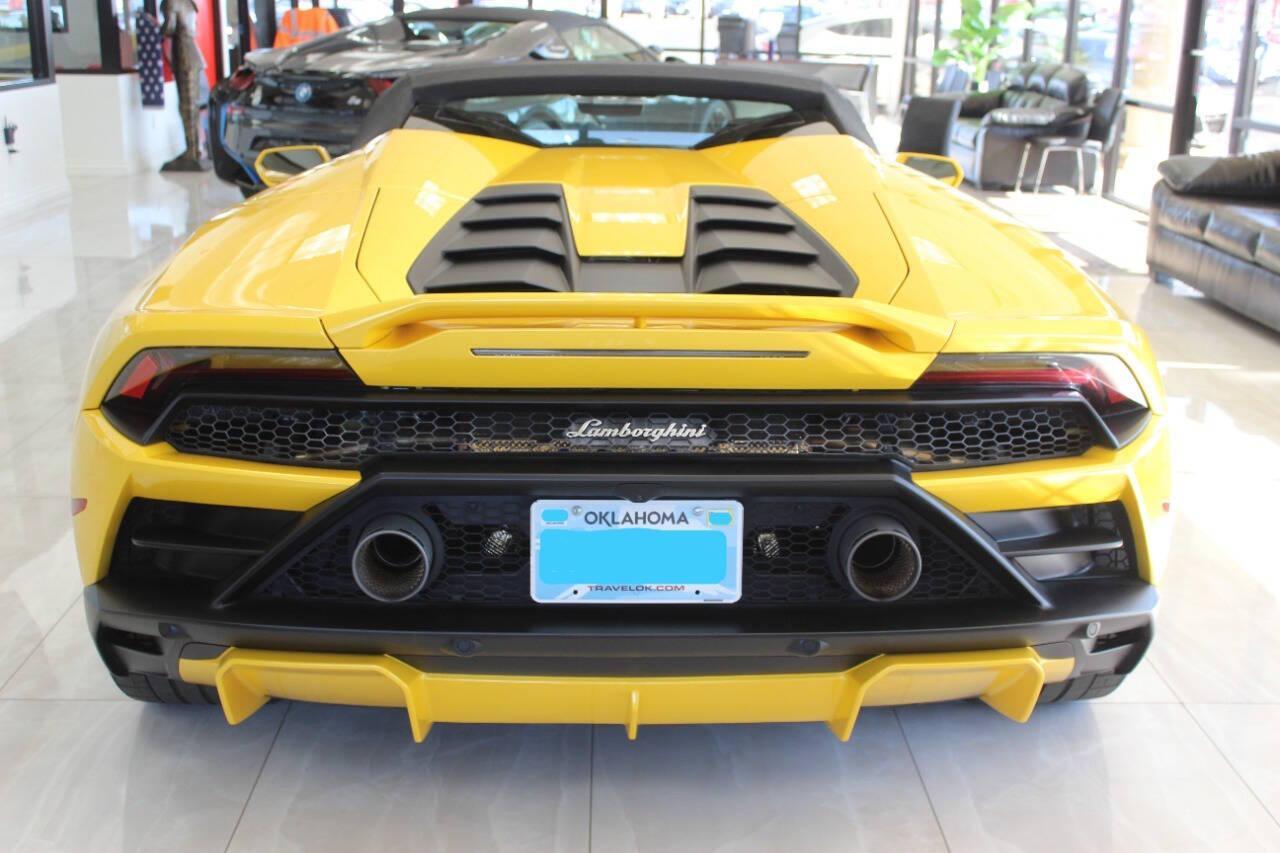 2021 Yellow Lamborghini Huracan EVO Spyder (ZHWUT5ZF0ML) with an 6.5L V12 DOHC 48V engine, 7A transmission, located at 4301 NW 39th , Oklahoma City, OK, 73112, (405) 949-5600, 35.512135, -97.598671 - PERSONAL VEHICLE LAST FEW YEARS. it's one of a wife's few possessions that are considered toys looks and drives brand new its a must see. My name is Josh, and I own dealerships and finance companies here in Oklahoma. I have 27 years of experience buying and selling all makes and models of vehi - Photo#3