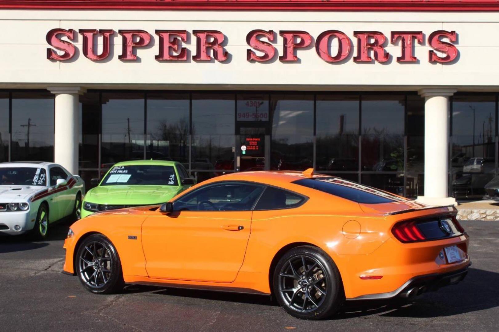 2020 Orange Ford Mustang EcoBoost Coupe (1FA6P8TD6L5) with an 2.3L L4 DOHC 16V engine, Automatic 10-Speed transmission, located at 4301 NW 39th , Oklahoma City, OK, 73112, (405) 949-5600, 35.512135, -97.598671 - Photo#4