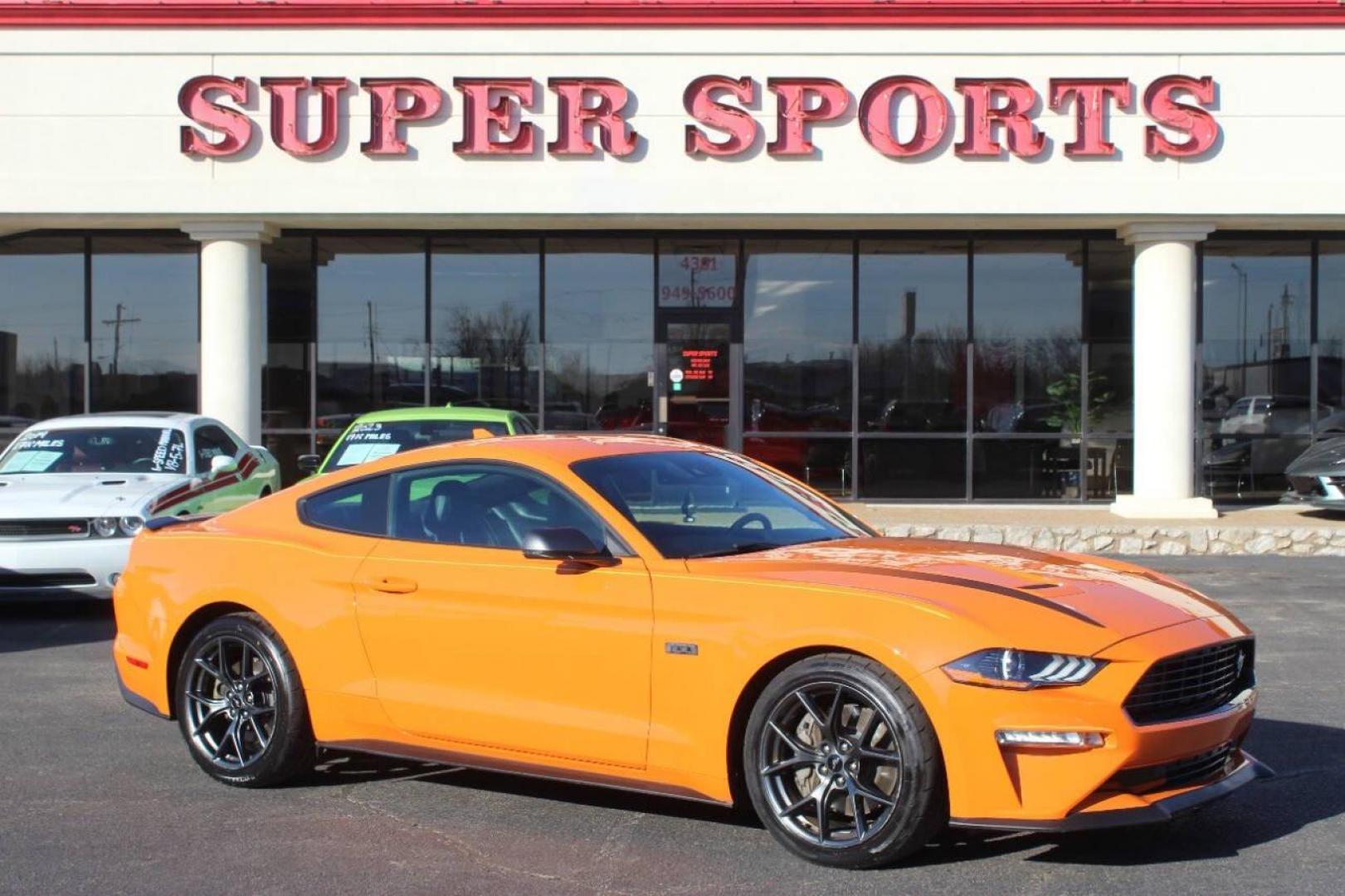 2020 Orange Ford Mustang EcoBoost Coupe (1FA6P8TD6L5) with an 2.3L L4 DOHC 16V engine, Automatic 10-Speed transmission, located at 4301 NW 39th , Oklahoma City, OK, 73112, (405) 949-5600, 35.512135, -97.598671 - Photo#0