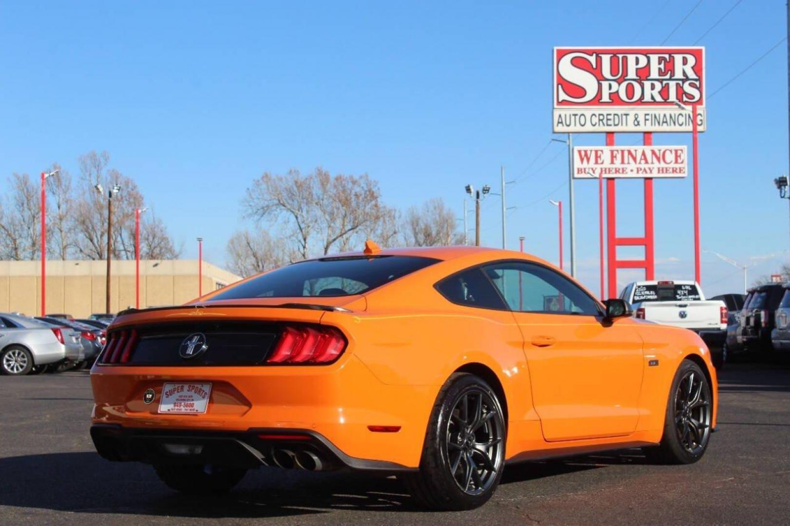 2020 Orange Ford Mustang EcoBoost Coupe (1FA6P8TD6L5) with an 2.3L L4 DOHC 16V engine, Automatic 10-Speed transmission, located at 4301 NW 39th , Oklahoma City, OK, 73112, (405) 949-5600, 35.512135, -97.598671 - Photo#3