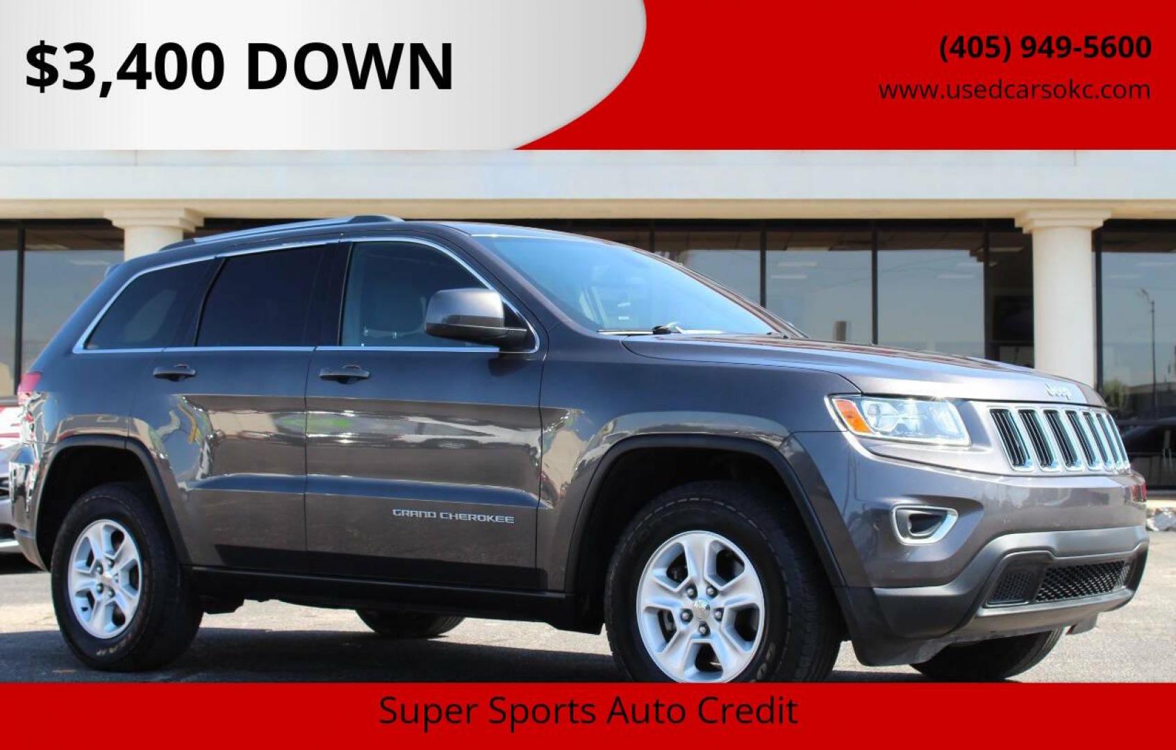 2015 Charcoal Jeep Grand Cherokee Laredo 4WD (1C4RJFAG9FC) with an 3.6L V6 DOHC 24V engine, 8-Speed Automatic transmission, located at 4301 NW 39th , Oklahoma City, OK, 73112, (405) 949-5600, 35.512135, -97.598671 - NO DRIVERS LICENCE -NO FULL COVERAGE INSURANCE - NO CREDIT CHECK. COME ON OVER TO SUPERSPORTS, TAKE A LOOK AND TEST DRIVE. PLEASE GIVE US A CALL AT (405) 949-5600. NO LICENCIA DE CONDUCIR - NO SEGURO DE COBERTURA TOTAL - NO VERIFICACION DE CREDITO. VISITENOS EN SUPERSPORTS, MIRE N - Photo#0