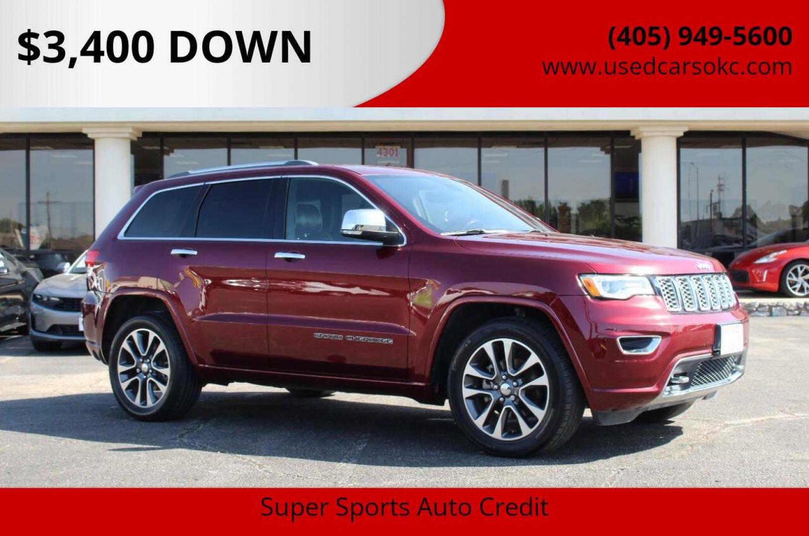 2018 Maroon Jeep Grand Cherokee Overland 2WD (1C4RJECG8JC) with an 3.6L V6 DOHC 24V engine, 8A transmission, located at 4301 NW 39th , Oklahoma City, OK, 73112, (405) 949-5600, 35.512135, -97.598671 - NO DRIVERS LICENCE -NO FULL COVERAGE INSURANCE - NO CREDIT CHECK. COME ON OVER TO SUPERSPORTS, TAKE A LOOK AND TEST DRIVE. PLEASE GIVE US A CALL AT (405) 949-5600. NO LICENCIA DE CONDUCIR - NO SEGURO DE COBERTURA TOTAL - NO VERIFICACION DE CREDITO. VISITENOS EN SUPERSPORTS, MIRE NUESTRO - Photo#0