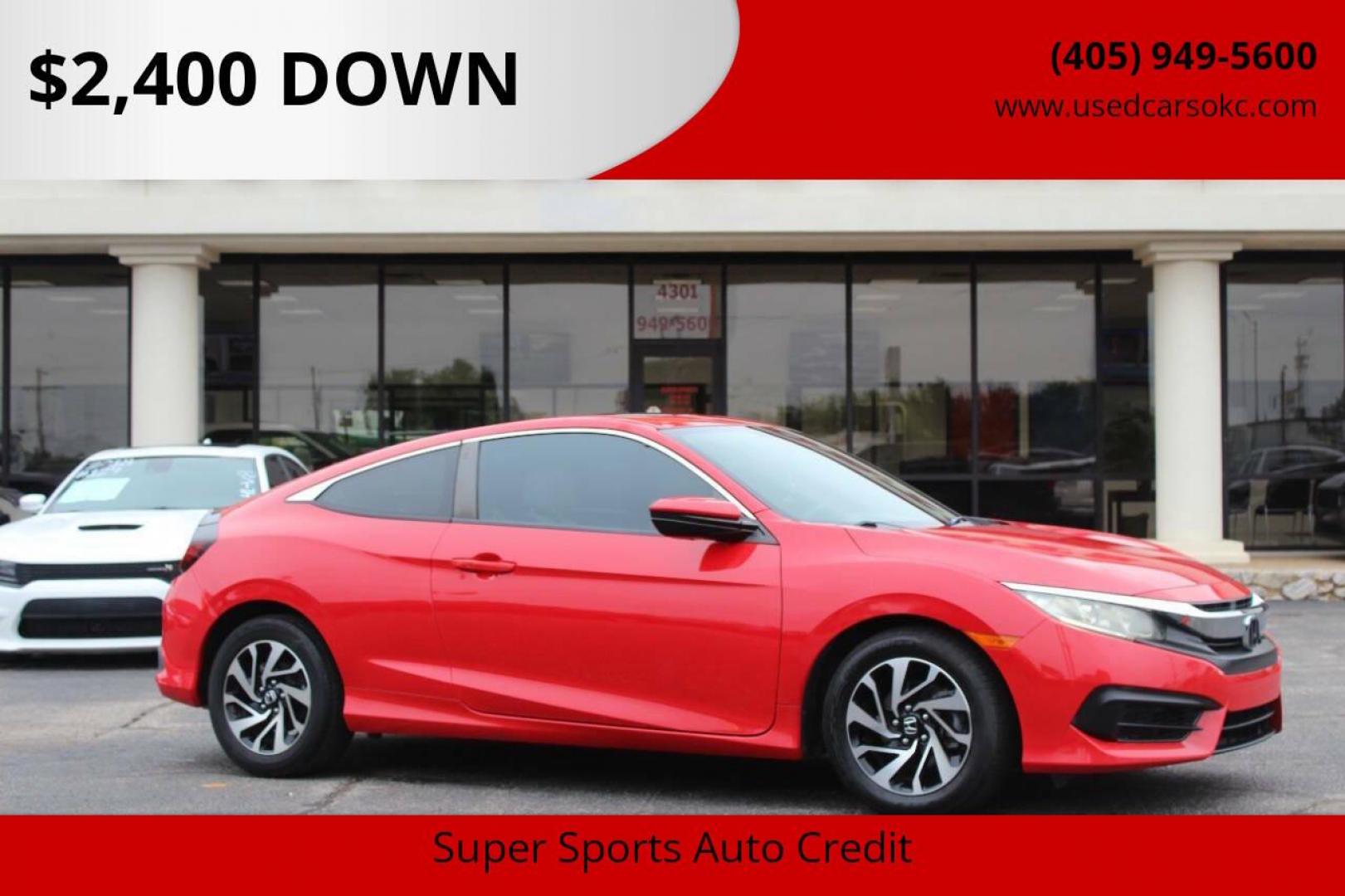 2016 Red Honda Civic LX-P Coupe CVT (2HGFC4B02GH) with an 2.0L L4 DOHC 16V engine, CVT transmission, located at 4301 NW 39th , Oklahoma City, OK, 73112, (405) 949-5600, 35.512135, -97.598671 - NO DRIVERS LICENCE -NO FULL COVERAGE INSURANCE - NO CREDIT CHECK. COME ON OVER TO SUPERSPORTS, TAKE A LOOK AND TEST DRIVE. PLEASE GIVE US A CALL AT (405) 949-5600. NO LICENCIA DE CONDUCIR - NO SEGURO DE COBERTURA TOTAL - NO VERIFICACION DE CREDITO. VISITENOS EN SUPERSPORTS, MIRE NUESTRO - Photo#0