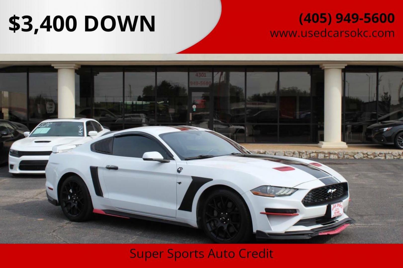 2019 White Ford Mustang EcoBoost Coupe (1FA6P8TH0K5) with an 2.3L L4 DOHC 16V engine, Automatic 10-Speed transmission, located at 4301 NW 39th , Oklahoma City, OK, 73112, (405) 949-5600, 35.512135, -97.598671 - NO DRIVERS LICENCE -NO FULL COVERAGE INSURANCE - NO CREDIT CHECK. COME ON OVER TO SUPERSPORTS, TAKE A LOOK AND TEST DRIVE. PLEASE GIVE US A CALL AT (405) 949-5600. NO LICENCIA DE CONDUCIR - NO SEGURO DE COBERTURA TOTAL - NO VERIFICACION DE CREDITO. VISITENOS EN SUPERSPORTS, MIRE NUESTRO - Photo#0