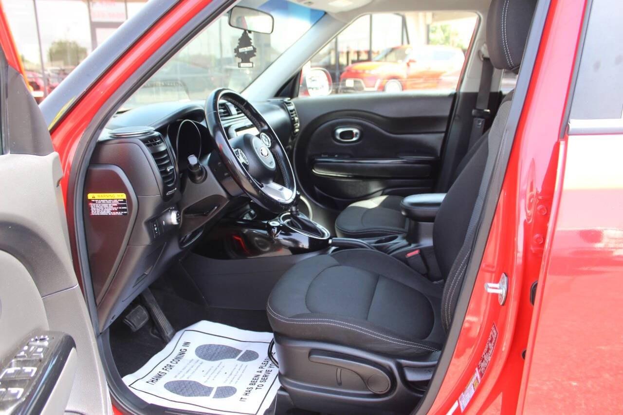2018 Red Kia Soul + (KNDJP3A59J7) with an 2.0L I4 161hp 150ft. lbs. 2.0L I4 engine, Automatic 6-Speed transmission, located at 4301 NW 39th , Oklahoma City, OK, 73112, (405) 949-5600, 35.512135, -97.598671 - Hablamos espaol. SPEND SMART --- BUY FROM SUPER SPORTS. ALL PRICES, DOWN PAYMENTS, PAYMENTS, AND FINANCE TERMS ARE NEGOTIABLE AT THE TIME OF APPROVAL. WE WILL WORK WITH YOU TO FIT YOUR BUDGET. WE WILL EVEN LOWER AND ADJUST THE NUMBERS TO HELP MAKE THE VEHICLE MORE AFFORDABLE FOR YOU.- Photo#15