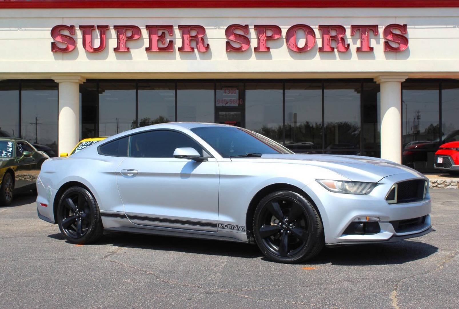 2015 Silver Ford Mustang EcoBoost Coupe (1FA6P8TH6F5) with an 2.3L I4 Turbocharger 2.3L I4 engine, Automatic 6-Speed transmission, located at 4301 NW 39th , Oklahoma City, OK, 73112, (405) 949-5600, 35.512135, -97.598671 - Hablamos espanol. SPEND SMART --- BUY FROM SUPER SPORTS. ALL PRICES, DOWN PAYMENTS, PAYMENTS, AND FINANCE TERMS ARE NEGOTIABLE AT THE TIME OF APPROVAL. WE WILL WORK WITH YOU TO FIT YOUR BUDGET. WE WILL EVEN LOWER AND ADJUST THE NUMBERS TO HELP MAKE THE VE HICLE MORE AFFORDABLE FOR YOU.- Photo#0