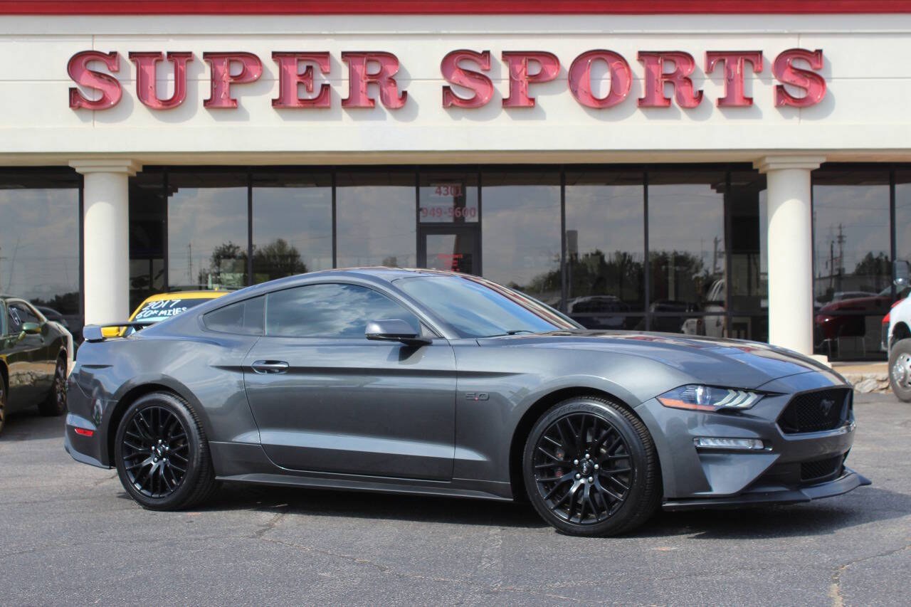 2019 Gray Ford Mustang GT Premium Coupe (1FA6P8CF8K5) with an 5.0L V8 5.0L V8 engine, Automatic 10-Speed transmission, located at 4301 NW 39th , Oklahoma City, OK, 73112, (405) 949-5600, 35.512135, -97.598671- Photo#0