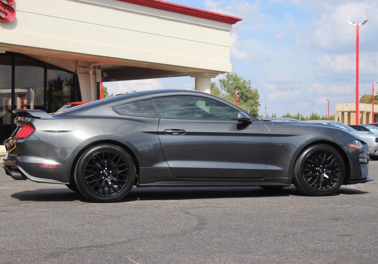 2019 Gray Ford Mustang GT Premium Coupe (1FA6P8CF8K5) with an 5.0L V8 5.0L V8 engine, Automatic 10-Speed transmission, located at 4301 NW 39th , Oklahoma City, OK, 73112, (405) 949-5600, 35.512135, -97.598671- Photo#2