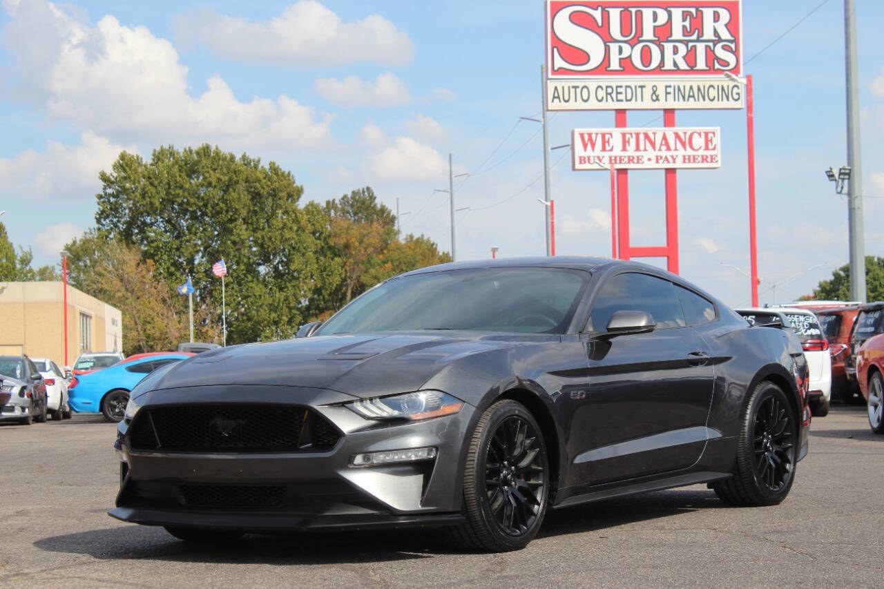 2019 Gray Ford Mustang GT Premium Coupe (1FA6P8CF8K5) with an 5.0L V8 5.0L V8 engine, Automatic 10-Speed transmission, located at 4301 NW 39th , Oklahoma City, OK, 73112, (405) 949-5600, 35.512135, -97.598671- Photo#6